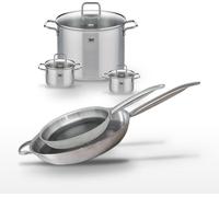 Batterie de cuisine set de casseroles 2 faitouts 12/14 cm 1 faitout 26 cm 1 poêle 28/32 cm Elo Collection Relief Solution Citrin