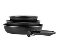 Sitram - 712757 Lot de 3 poêles Sitramovible en aluminium pressé Ø20/24/28cm, revêtement anti-adhérent, poignée amovible - Tous feux dont induction, Noir,argent