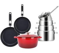 Batterie de cuisine Sola Pearl 7 pièces inox - Compatible Induction - Casserole ø 16, 18, 20 cm & Casserole ø 16 cm + Poêle ø 24, 28 cm + Cocotte ø 24 cm