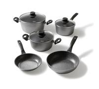 STONELINE Batterie de Cuisine 8 pcs, Poêles et Casseroles avec Couvercles en Verre, Revêtement Antiadhésif avec de vraies particules de pierre, adaptées à l'Induction
