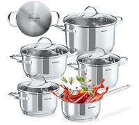 Batterie de cuisine - TECTAKE - Lot de casseroles BOLOGNE II 9 pièces compatible induction avec poignées et couvercles - Argent