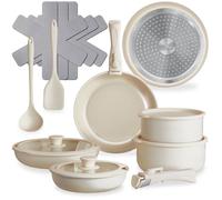 Batterie de cuisine - TECTAKE - Set de casseroles GENUA de 16 pièces adaptée à l’induction, avec couvercles - Blanc