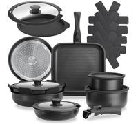 Batterie de cuisine - TECTAKE - Set de casseroles PARMA de 17 pièces adaptée à l’induction, avec couvercles - Noir