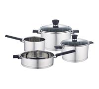 Baumalu Batterie de Cuisine 6 Pièces Acier Inoxydable Compatible Tous Feux Dont Induction - Ensemble Casserole Poêle Couvercles Gris