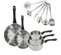 Batterie de cuisine - Tous feux dont induction - FACKELMANN - Geneva - Inox - 2 poêles 24 et 28, 3 casseroles et 6 ustensiles