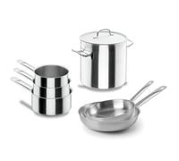 Batterie de cuisine tout inox : 3 casseroles, 2 poêles et 1 marmite Chef Classic Lacor