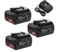 Batterie de Rechange et Chargeur Compatible avec Bosch 18V Outil Perceuse Sans Fil Meuleuse Marteau Perforateur Station de Charge Li-ion 18V 6000mAh Noir Rouge(3 battery 1 charger)