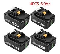 Batterie de rechange pour outils électriques - 18 V Li-Ion - 6,0 Ah, lot de 4 - Compatible avec les modèles BL1860/BL1850/BL1840B/BL1830B