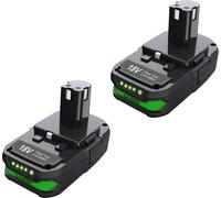 Batterie de rechange pour outils électriques - Li-Ion 18 V - Lot de deux - Capacité 3000 mAh - Compatible avec P107/P108/RB18L50 - Gris