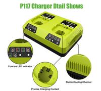 Batterie de rechange pour système Ryobi 18V, capacité 6000mAh, type Li-Ion, 2 pièces 1 chargeur