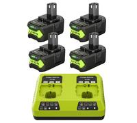 Batterie de rechange pour système Ryobi 18V, capacité 6000mAh, type Li-Ion, 4 pièces 1 chargeur
