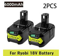 Batterie de remplacement 18V - Pack de batteries lithium-ion - Haute capacité de 6000 mAh - Compatible avec les séries One+ P108, P107, RB18L50, P117 - Lot de 2