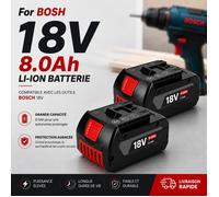 Batterie de remplacement de lithium-ion Bosch 18V 8.0Ah 2PCS pour outils électriques sans fil haute capacité
