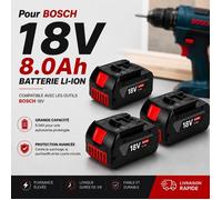 Batterie de remplacement de lithium-ion Bosch 18V 8.0Ah 3PCS pour outils électriques sans fil haute capacité