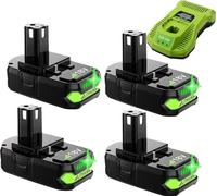 Batterie de remplacement, lithium-ion, 18V, compatible avec Ryobi, 4 Ah, 1 chargeur