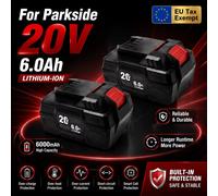 Batterie de remplacement lithium-ion 20V 6.0Ah à charge rapide, compatible avec les outils électriques Parkside, adaptée aux tournevis électriques PAP B1 B3 A3 PAP208 A1 et perceuses électriques. 2PCS
