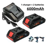 Batterie de remplacement pour Bosch 18V ProCORE - Ensemble de batteries lithium-ion - 2 batteries de 6,0 Ah - Chargeur inclus - Cellules 21700 - Compatible avec les modèles BAT609, BAT618, GBA18V8
