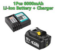 Batterie de remplacement pour Makita 18V BL1830, BL1840, BL1850, BL1860 - Batterie Li-Ion - Haute capacité 6000mAh - 1 pièce avec chargeur individuel 4A