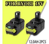 Batterie de remplacement pour outils Ryobi 18V - Batterie Li-Ion - 12000 mAh - Lot de 2 - Compatible avec One+ P108 P107 RB18L50 RB18L40 P117