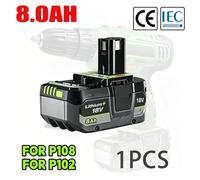 Batterie de remplacement pour Ryobi 18V - Batterie Li-ion 8,0Ah (8000mAh) - Faible auto-décharge - Compatible avec les modèles P104, P107, P108, RB18L50, RB18L20 - 1 pièce