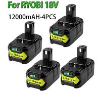 Batterie de remplacement pour Ryobi - Batterie lithium-ion 18V pour outils - 6Ah RB18L50 P108 P107 - Série One+ - Lot de 4 batteries de 12000mAh - Compatible avec 12–18V P117