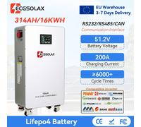 Batterie Ecgsolax Lifepo4 314Ah16Kwh 51.2V, charge maximale 200A, batterie solaire au lithium 16S, 6000+ cycles pour stockage domestique, compatible BMS RS485