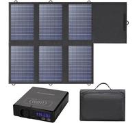Batterie externe solaire portable de 60 W - Panneau solaire pliable - Sortie USB-C - Pour la tente - Camping - Urgences - 41 600 mAh - 200 W - 100-240 V - 50/60 Hz - Noir