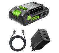 Batterie Greenworks 24V 2Ah, chargeur USB-C haute puissance de 65W et câble de 100W, modèle Li-ion