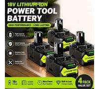 Batterie Li-Ion 18 V - Batterie de rechange pour P104, P105, P107, P108, RB18L50, RB18L40 - 8,0 Ah haute capacité - Rechargeable - Lot de 4