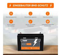 Batterie LiFePO4 12V 100Ah - Batterie lithium-ion - Batterie pour panneaux solaires - Batterie pour camping-car - Batterie pour bateau - Grande capacité 100Ah