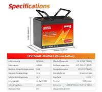 Batterie LiFePO4 12V - Batterie lithium-ion - Batterie cycle profond - Batterie solaire - Batterie pour bateau - 100Ah avec Bluetooth