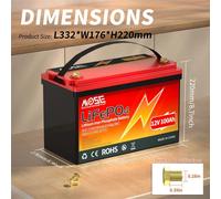 Batterie LiFePO4 12V - Batterie lithium-ion - Batterie cycle profond - Batterie solaire - Batterie pour bateau - 100Ah avec Bluetooth