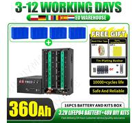 Batterie Lifepo4 3.2V 360Ah, neuve, au phosphate de fer et de lithium, rechargeable, 16 cellules et 1 kit DIY 48V avec 3 accessoires offerts, BMS intégré, pour système de stockage d'énergie solaire 16