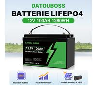 Batterie LiFePO4 à décharge profonde Datouboss 12V 100Ah améliorée avec BMS intégré, haute performance pour onduleurs solaires, HESS, 1280Wh DT-12V 100Ah