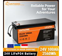 Batterie LiFePO4 EKPAOWE 24V 100Ah 25.6V avec BMS intelligent, cellules de qualit 6000 cycles d'utilisation, pour onduleurs, série parallèle, pour camping-car, bateau, solaire, livraison rapide E