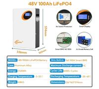 Batterie LiFePO4 - LD48100 - Système de stockage d'énergie - 51,2 V, 100 Ah - 5,12 kWh - Plus de 6000 cycles - BMS 16S - 100 A - Montage au sol