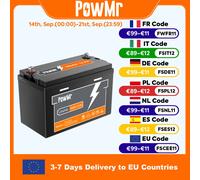 Batterie Lifepo4 PowMr 300AH 200AH 180AH 100AH 12V 24V, Packs de Batteries Solaires au Lithium Rechargeables, BMS Grade A, 6000+ Cycles POW-100AH-12.8V