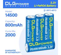 Batterie LiFePO4 rechargeable DLGPOWER 3.2V AA/14500 800mAh, 2000 cycles de décharge, lampe torche, souris sans fil, clavier, jouet 800mAh 8pcs
