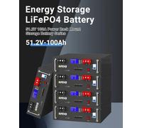 Batterie LiFePO4 - Système de stockage d'énergie - 48 V, 100 Ah - Configuration 16S - Cellules de qualité A - BMS (système de gestion de la batterie) avec application Bluetooth - Intelligente