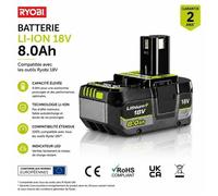 Batterie Lithium 18V 8.0Ah compatible Ryobi ONE+ RB18L80 RB18L50 RB18L40 RB18L25 outils sans fil, haute capacité, Livraison Rapide