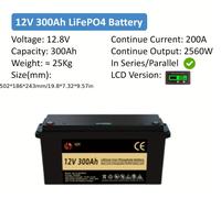 Batterie lithium-fer-phosphate - Batterie LiFePO4 - Batterie solaire - Batterie pour bateau - Batterie marine - 12V 300Ah