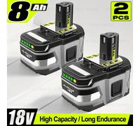 Batterie lithium haute performance RYOBI ONE+ 18V 8.0Ah à faible autodécharge, compatible avec tous les outils P104 P107 P108 RB18L50 RB18L20 RYOBI 18V 8.0Ah 2PCS