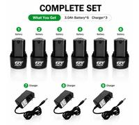 Batterie lithium-ion 12 V, 3,0 Ah - Rechargeable - 6 batteries - 3 chargeurs - Pour outils électriques - Système de gestion de batterie (BMS) intelligent