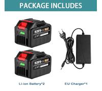 Batterie lithium-ion 18-21V - Ensemble de batteries avec chargeur - 2 x 4,5 Ah - Prise européenne - Compatible avec les outils Makita 18V - Pour tronçonneuse, perceuse, visseuse à chocs