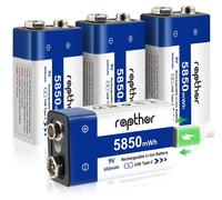 Batterie lithium-ion 9 V, 650 mAh, bloc de batteries rechargeables (4 pièces), capacité de 5850 mWh