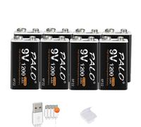 Batterie lithium-ion 9V, capacité 1200mAh, rechargeable par USB, lot de 8 batteries 9V