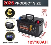 Batterie lithium-ion - Batterie LiFePO4 - Batterie de stockage d'énergie - Batterie domestique - Batterie de secours - Capacité de 100 Ah