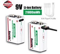 Batterie Lithium-ion Rechargeable longue durée 9V, 21800mWh, haute capacité pour guitare, Microphone, détecteur de fumée, pédale avec câble 1 pcs 9v Battery