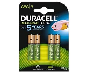 BATTERIE MINISTILO DURACELL RICARICABILI TURBO AAA HR03 DX2400 850MAH - BLISTER 4 PEZZI