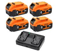 Batterie pour DeWalt 20V - Ensemble de batteries lithium-ion pour outils, comprenant un chargeur - 4 batteries de rechange de 6,0 Ah - Chargeur rapide à double port - compatible avec les modèles DCB20